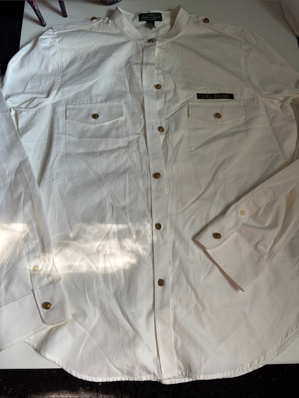 Lauren Ralph Lauren White Button-Down Shirt with Gold Buttons